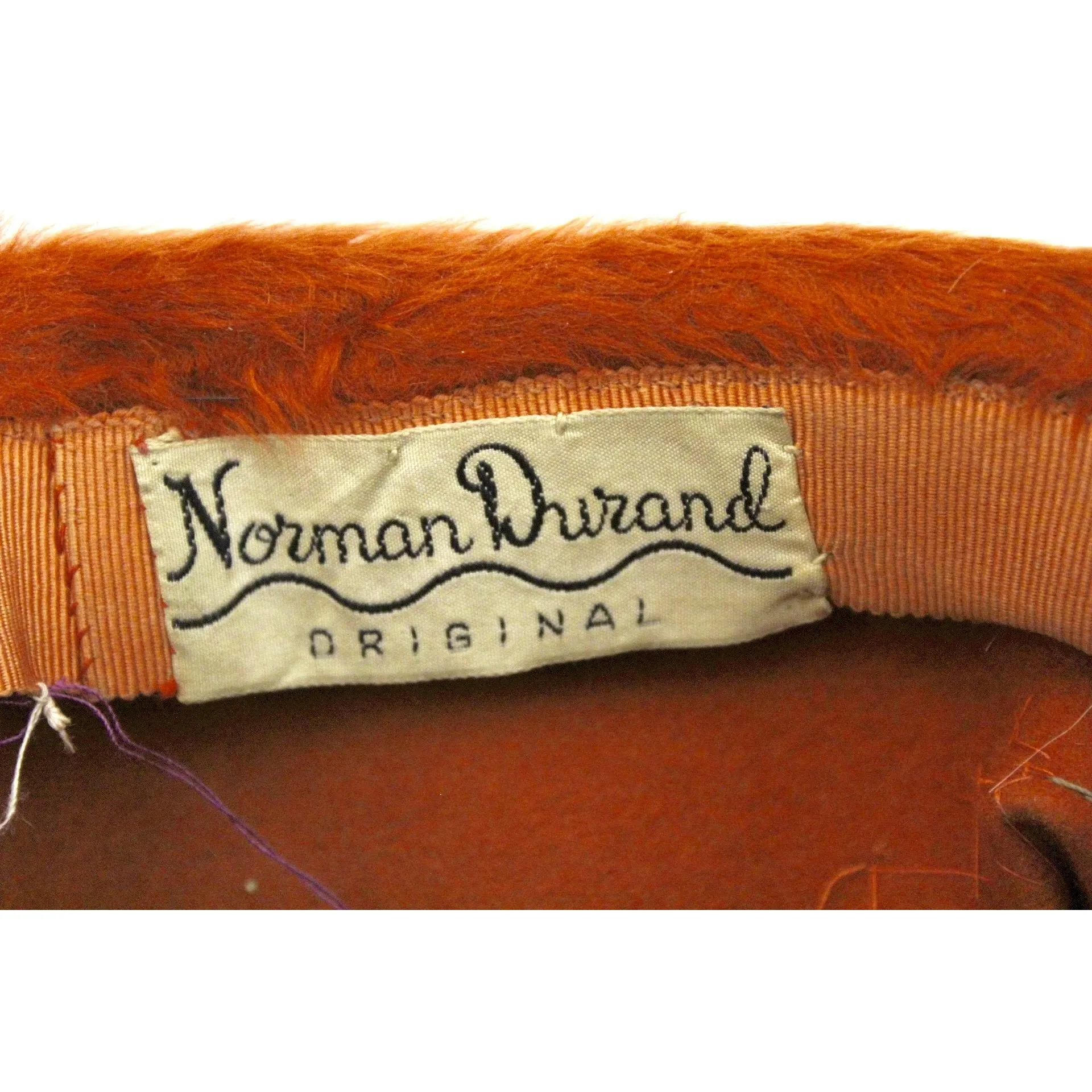 Vintage Norman Durand Original Burnt Orange Felt Fur Hat 1940s Church Theater