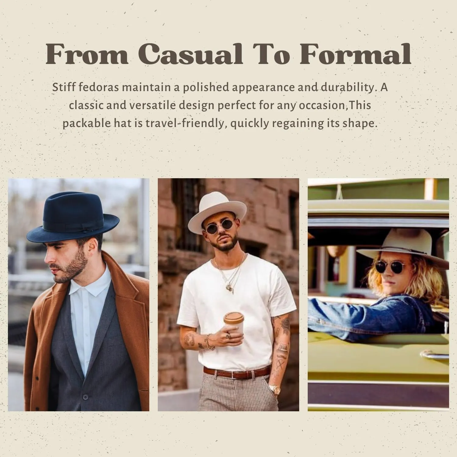 Vintage Wide Brim Fedora Hats for Mens Women 100% Wool Felt Panama Rancher Hat with Lightning Logo Distressed/Burned