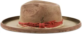 Vintage Wide Brim Fedora Hats for Mens Women 100% Wool Felt Panama Rancher Hat with Lightning Logo Distressed/Burned