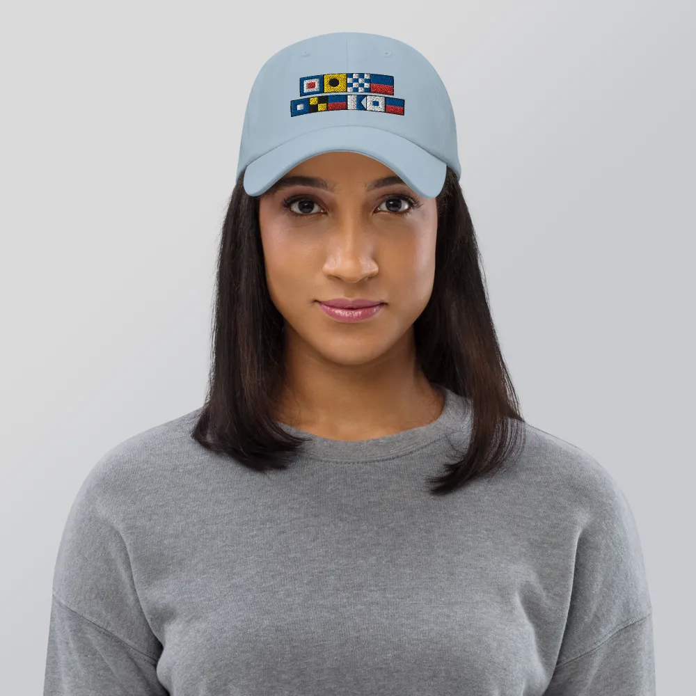 WINE PLEASE  Spelled Out With Nautical Flags Dad Hat,  Semaphore Flag Design, Gift For Wine Lover, Gift For Sailor
