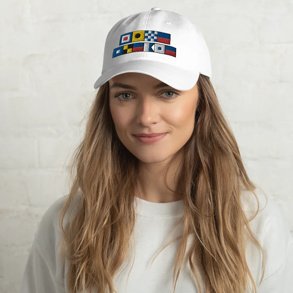 WINE PLEASE  Spelled Out With Nautical Flags Dad Hat,  Semaphore Flag Design, Gift For Wine Lover, Gift For Sailor