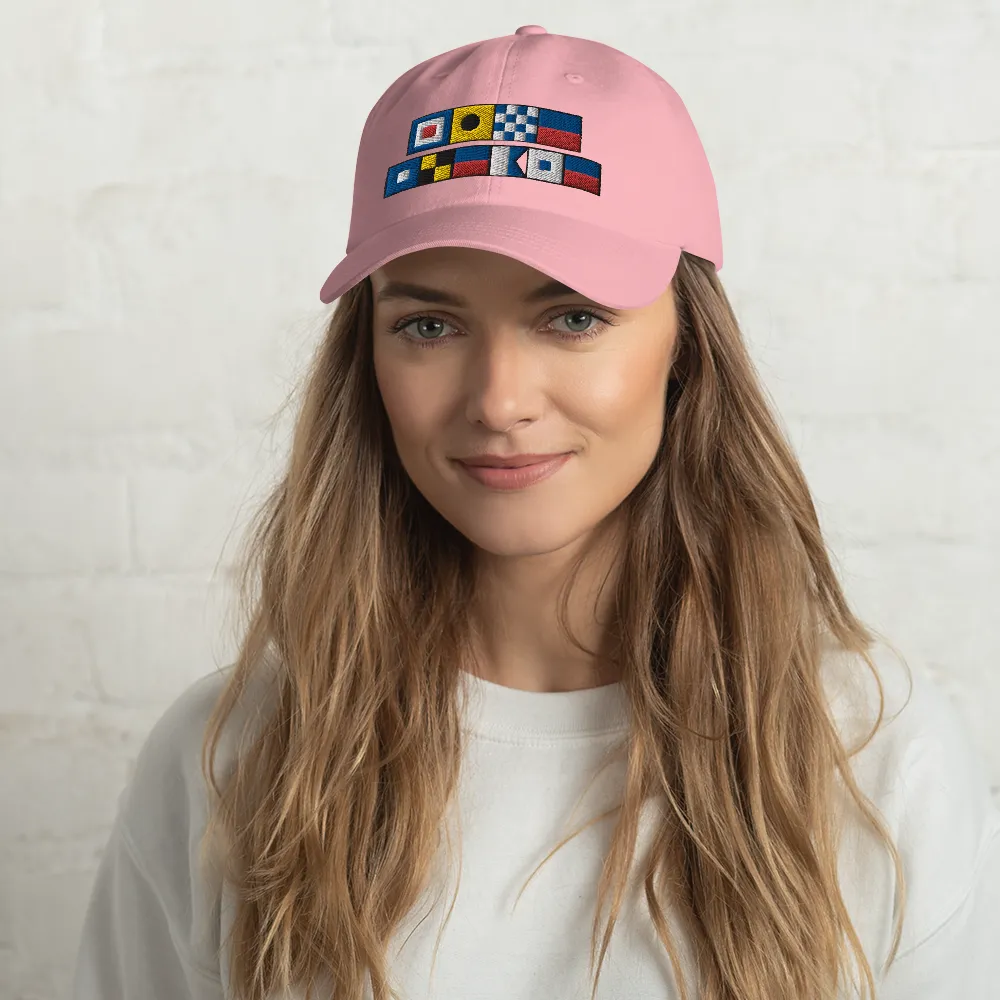 WINE PLEASE  Spelled Out With Nautical Flags Dad Hat,  Semaphore Flag Design, Gift For Wine Lover, Gift For Sailor