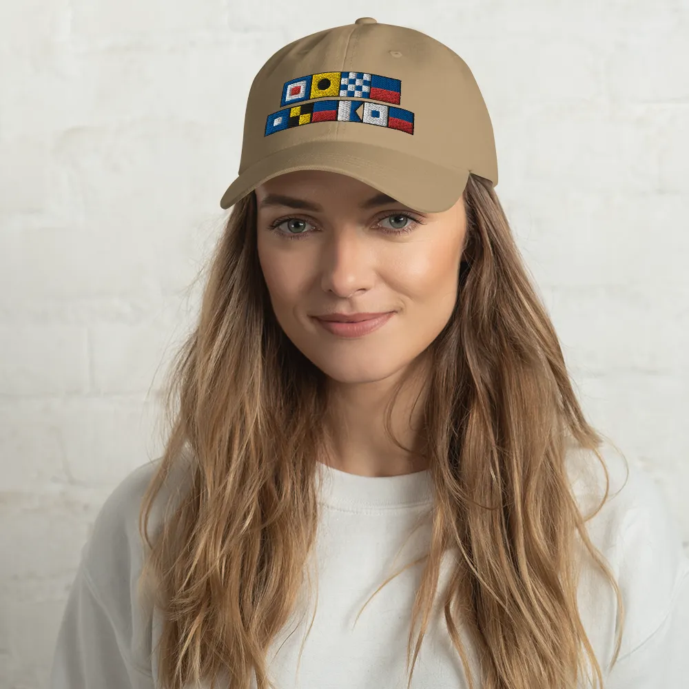WINE PLEASE  Spelled Out With Nautical Flags Dad Hat,  Semaphore Flag Design, Gift For Wine Lover, Gift For Sailor