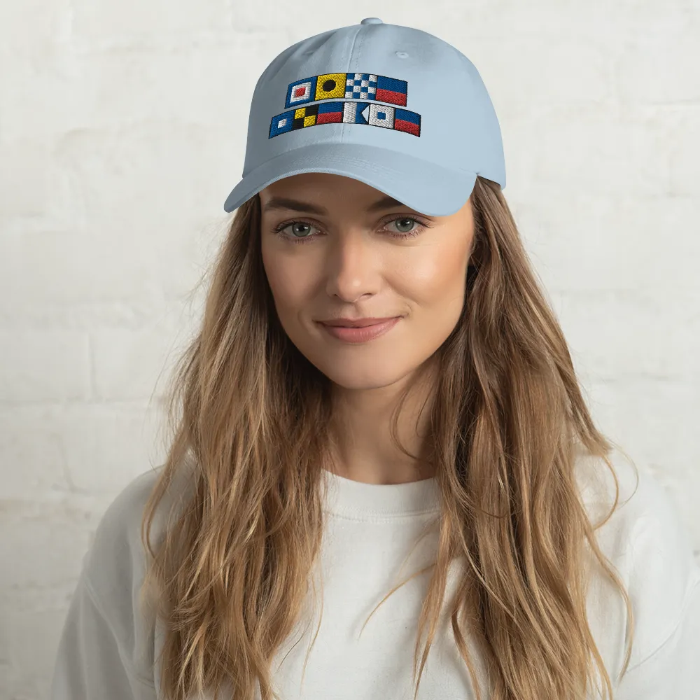 WINE PLEASE  Spelled Out With Nautical Flags Dad Hat,  Semaphore Flag Design, Gift For Wine Lover, Gift For Sailor