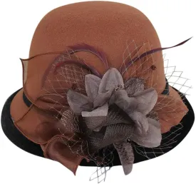 Women 1920s Classic Wool-Fel-Cloche Church-Hat Crushable Round-Bowler-Hat Derb Hat Tea Party Cap