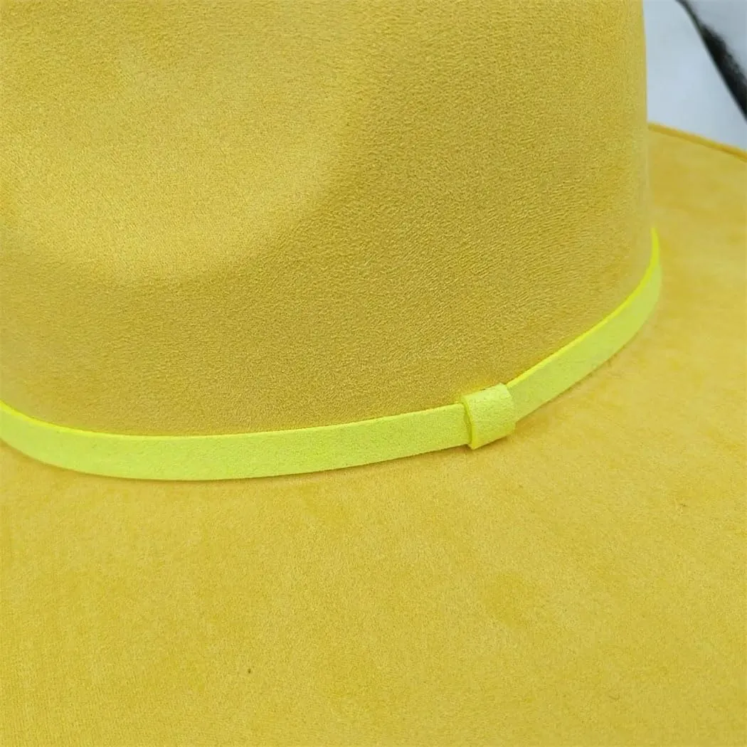 Women Big Wide Brim Fedora Hats Rancher Hat Suede Jazz Hat Party Dress Hats with Band Belt Unisex Solid Hats