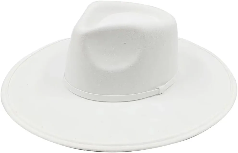 Women Big Wide Brim Fedora Hats Rancher Hat Suede Jazz Hat Party Dress Hats with Band Belt Unisex Solid Hats