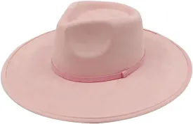 Women Big Wide Brim Fedora Hats Rancher Hat Suede Jazz Hat Party Dress Hats with Band Belt Unisex Solid Hats