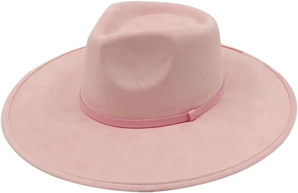 Women Big Wide Brim Fedora Hats Rancher Hat Suede Jazz Hat Party Dress Hats with Band Belt Unisex Solid Hats