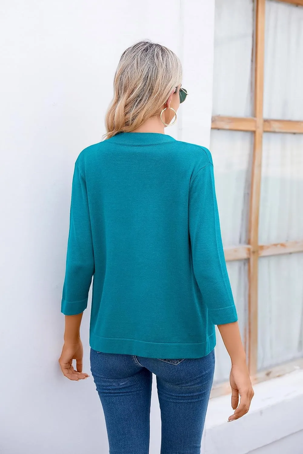Women's 3/4 Sleeve Open Front Cropped Cardigan Sweater Elegant Shrugs for Women