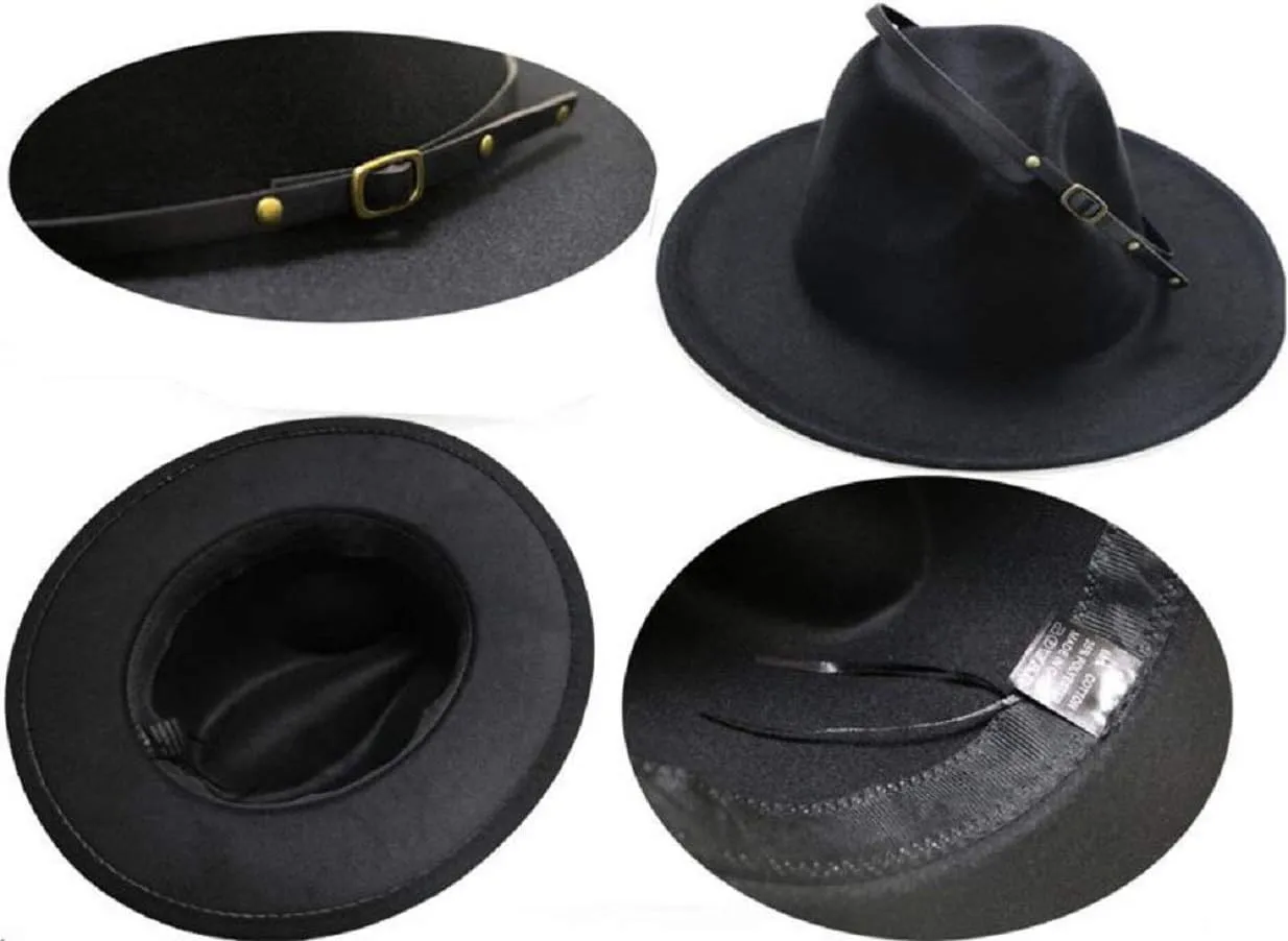 Women's Felt Panama Hats Classic Wide Brim Rancher Fedora with Belt Buckle (M-L)