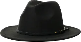 Women's Felt Panama Hats Classic Wide Brim Rancher Fedora with Belt Buckle (M-L)
