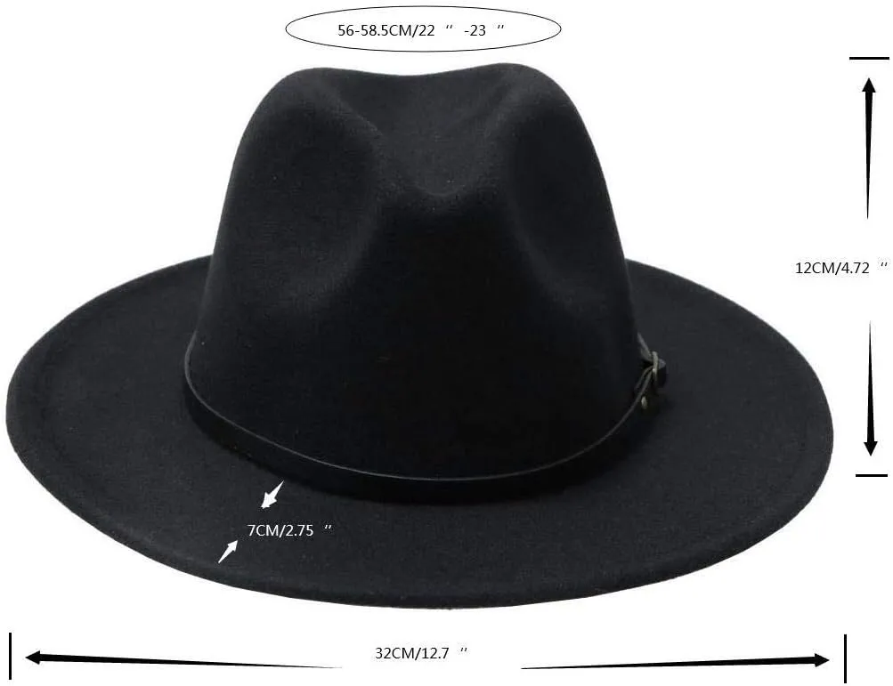 Women's Felt Panama Hats Classic Wide Brim Rancher Fedora with Belt Buckle (M-L)