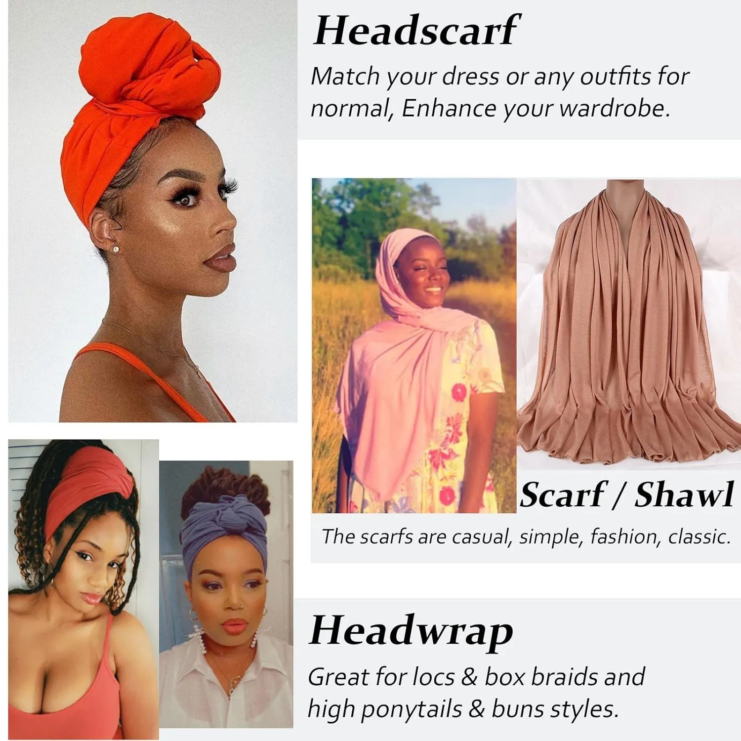 XTREND 12 Pieces Stretch Head Wrap Jersey Turban Solid Color Bohemian Dye Headwraps African Fashion Headwear Headband Extra Long Hair Scarf Soft Breathable Turban Tie for Women 12 Colors