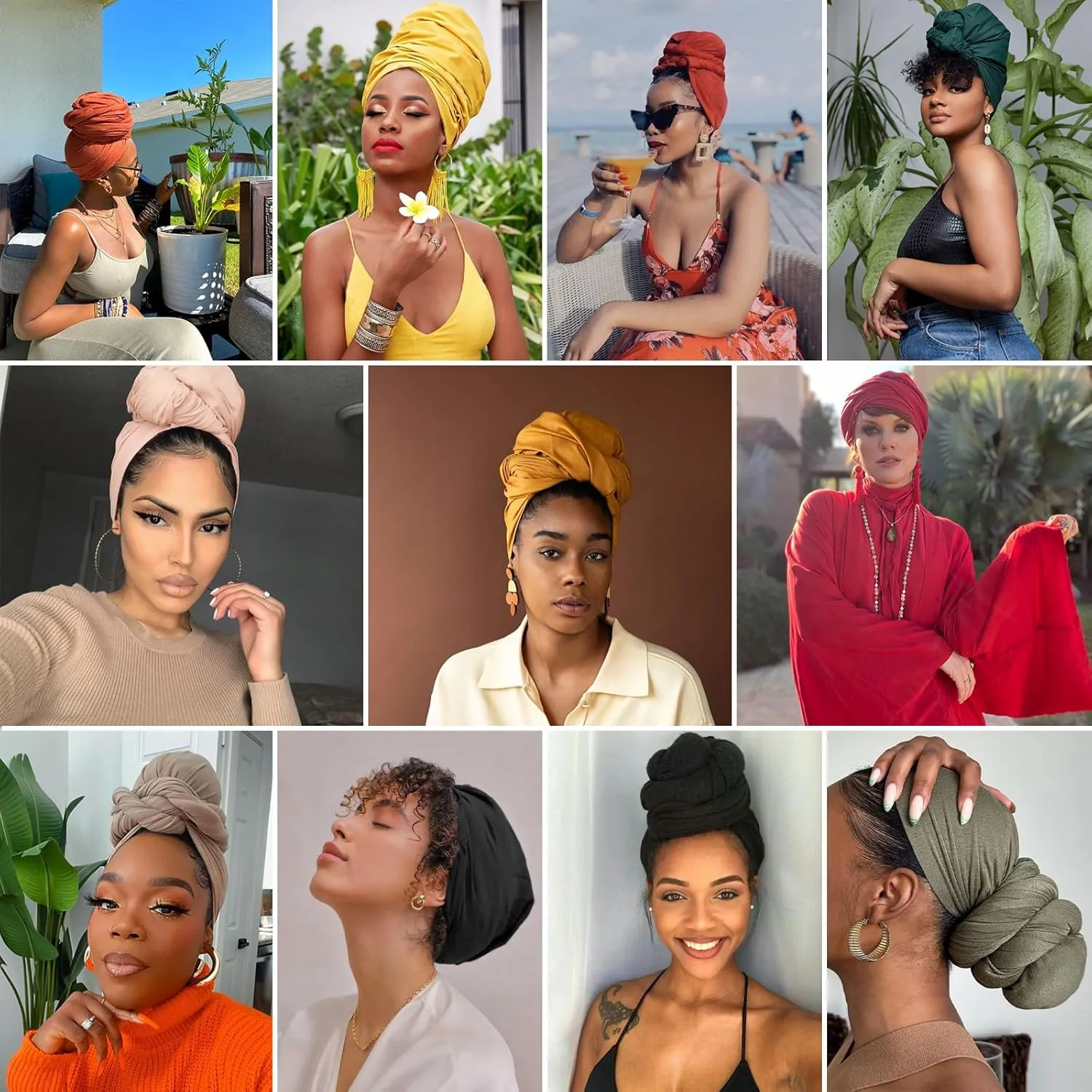 XTREND 12 Pieces Stretch Head Wrap Jersey Turban Solid Color Bohemian Dye Headwraps African Fashion Headwear Headband Extra Long Hair Scarf Soft Breathable Turban Tie for Women 12 Colors