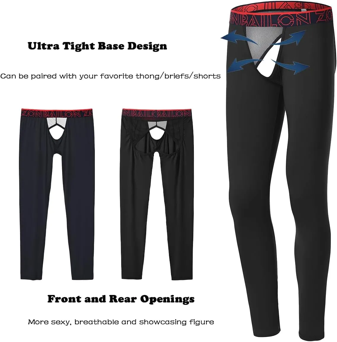 ZONBAILON Mens Thermal Underwear Front and Rear Openings Compression Pants Tights Winter Mens Base Layer Bottoms Leggings