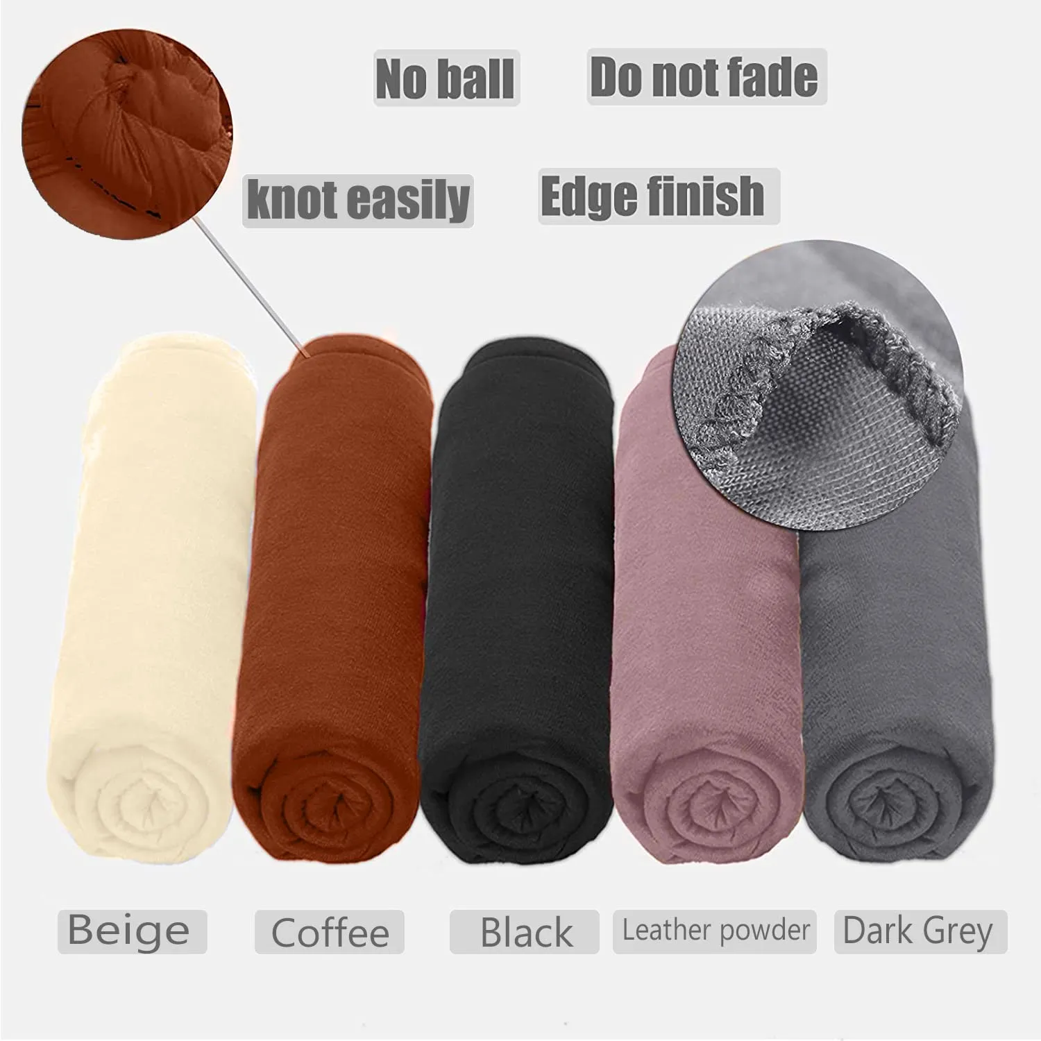 ZRQ 5 Pieces Stretch Headwrap Scarf Jersey Turbans for Women Fashion Headwear Boho Extra Long Scarf Soft Breathable Easy Knot Hijab Tie (Black,Coffee,Beige,Leather powder,Dark Grey)
